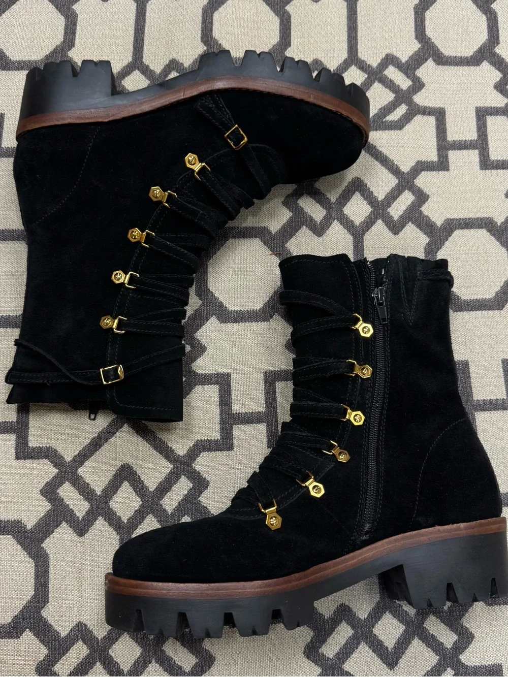 Jeffrey Campbell Stanley Black Suede Platform Lug Sole Moto Combat Hiking Boots